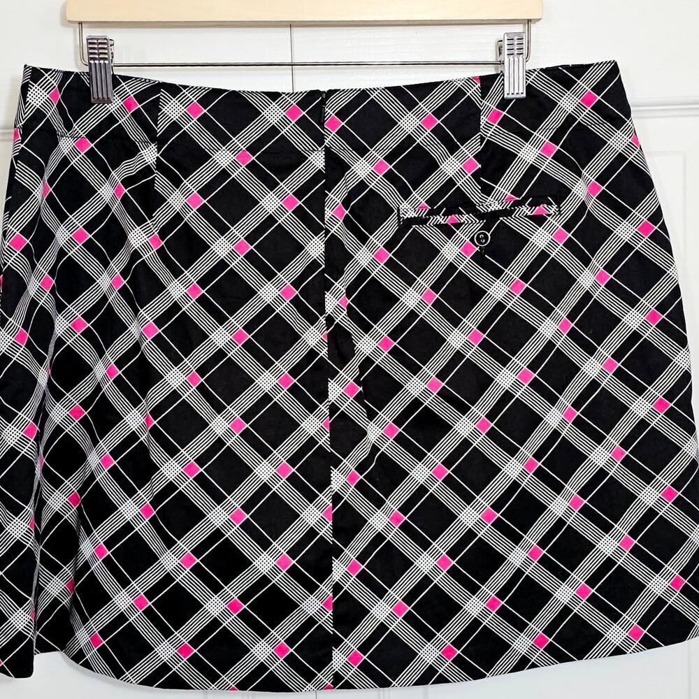 Lady Hagen Golf Sport Skort Skirt 16 Black Pink White Plaid Like New Athletic - Picture 7 of 7
